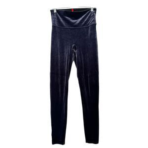 SPANX Leggings Womens Size M Velvet Pull On Blue Power Waist Seamless Center